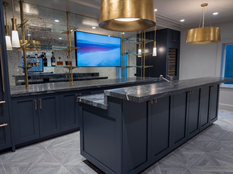 Bar area den multipurpose room entertainment space mirror mounted TV concept Audio Breakthroughs