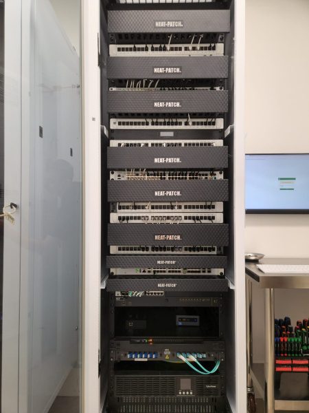 Interior, AV rack, equipment room, lighting rack, bridge view, Denote, Axis Communications, Sydney, Australia